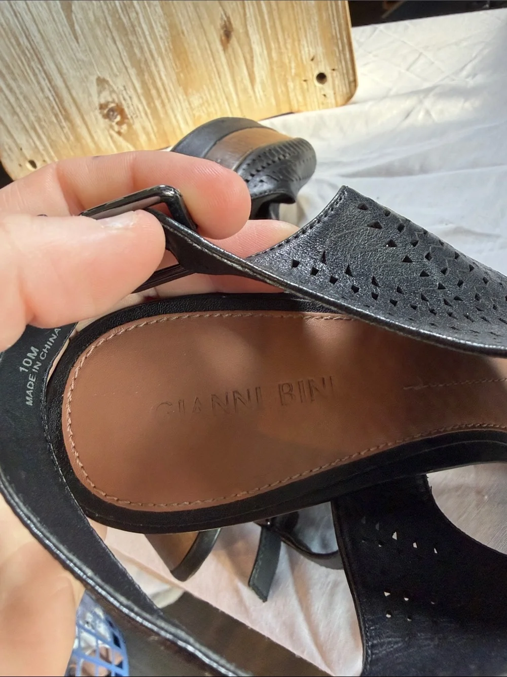 Gianni Bini Black Perforated Platform Slingback Heels